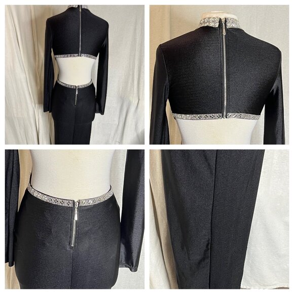 Fashion Nova Black Long Sleeve Backless Dress With Rhinestone Trim Evening  flaw - Picture 6 of 16